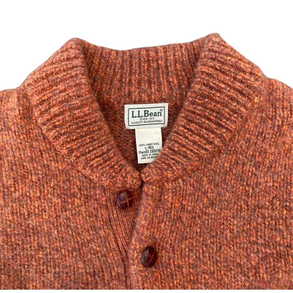 Vintage LL Bean Mens Sweater Sz L 100% Lamb's Wool Orange Dad - Picture 1 of 5